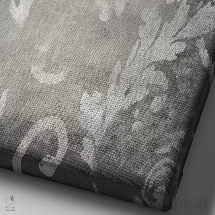 تابلو انتزاعی نقش دمسک نقره ای ۱ اثر الی رابرتز - نمای نزدیک بافت بوم