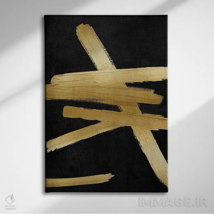 تابلو مینیمال چهارراه های طلایی روی مشکی II اثر الی رابرتز - نمای روبهرو روی دیوار