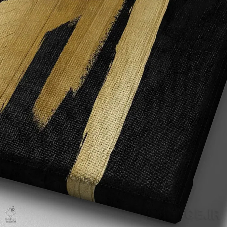 تابلو مینیمال چهارراه های طلایی روی مشکی IV اثر الی رابرتز - نمای نزدیک بافت بوم