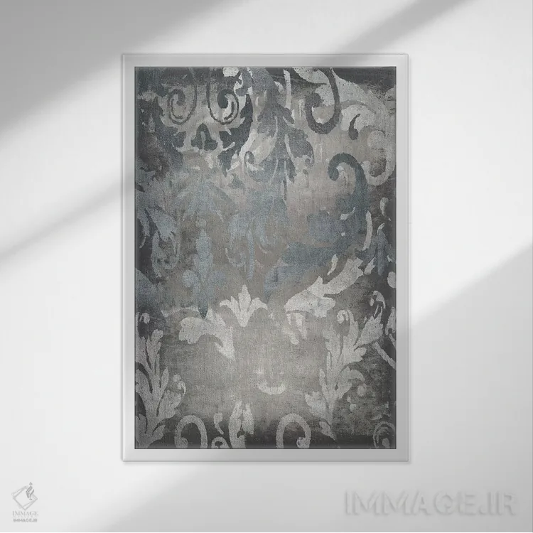 تابلو انتزاعی نقش دمسک نقره ای ۱ اثر الی رابرتز - نمای قابدار سفید
