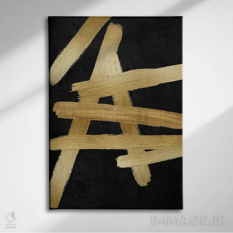 تابلو مینیمال چهارراه های طلایی روی مشکی III اثر الی رابرتز - نمای روبهرو روی دیوار
