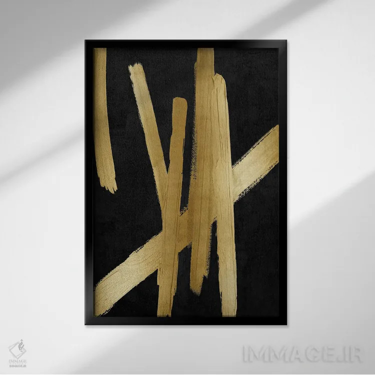 تابلو مینیمال چهارراه های طلایی روی مشکی IV اثر الی رابرتز - نمای قابدار مشکی