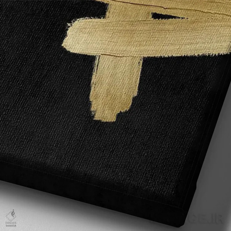 تابلو مینیمال چهارراه های طلایی روی مشکی III اثر الی رابرتز - نمای نزدیک بافت بوم