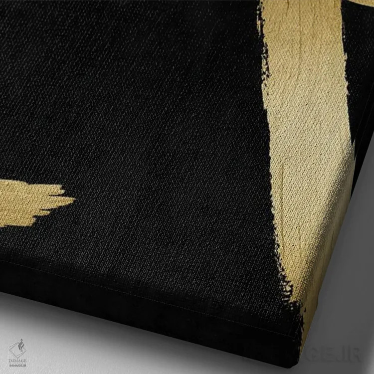 تابلو مینیمال چهارراه های طلایی روی مشکی II اثر الی رابرتز - نمای نزدیک بافت بوم