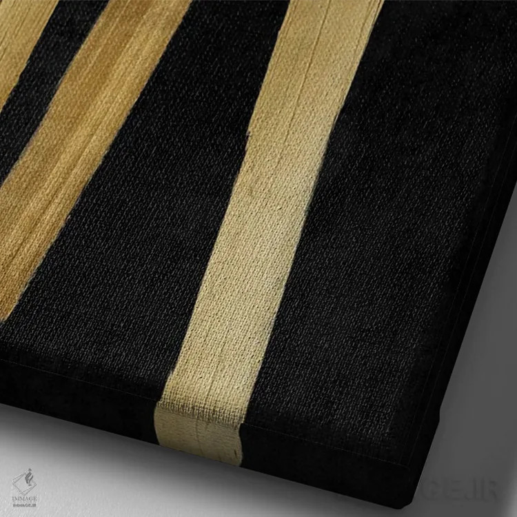 تابلو مینیمال چهارراه های طلایی روی مشکی I اثر الی رابرتز - نمای نزدیک بافت بوم