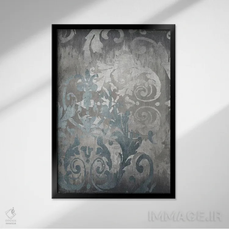 تابلو انتزاعی نقش دمسک نقره ای ۲ اثر الی رابرتز - نمای قابدار مشکی