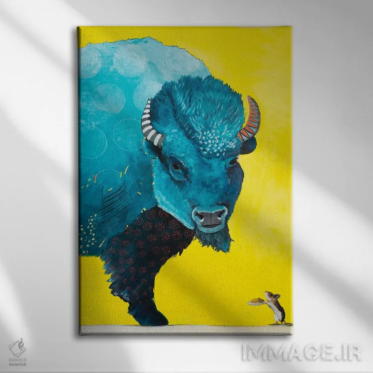 تابلو دکوراتیو گاومیش آبی اثر امیلی رید - نمای روبهرو روی دیوار