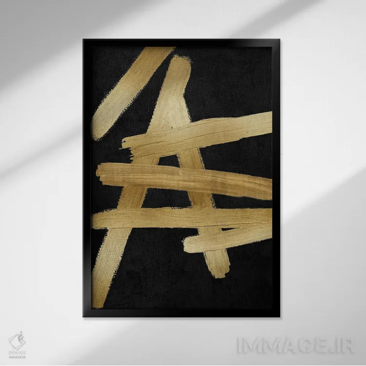 تابلو مینیمال چهارراه های طلایی روی مشکی III اثر الی رابرتز - نمای قابدار مشکی