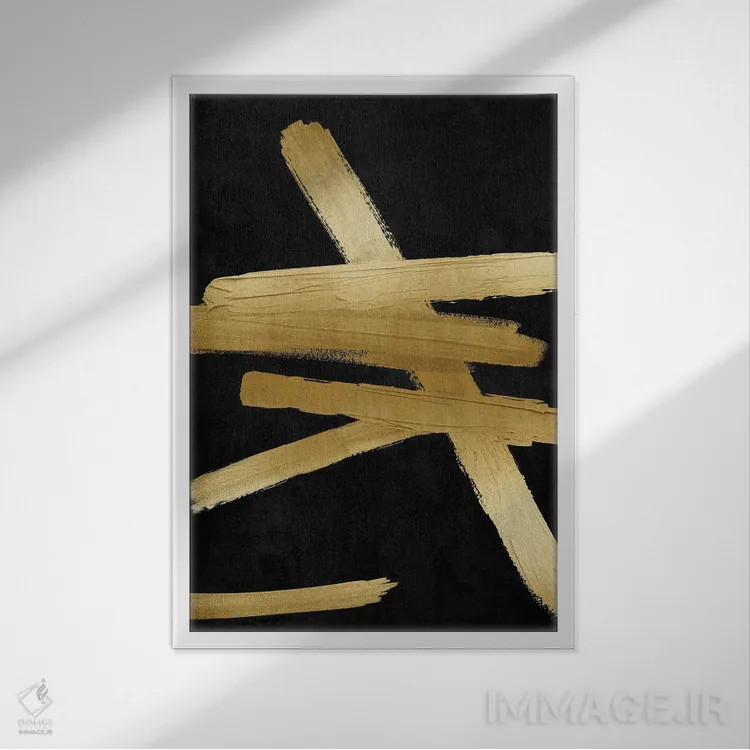 تابلو مینیمال چهارراه های طلایی روی مشکی II اثر الی رابرتز - نمای قابدار سفید