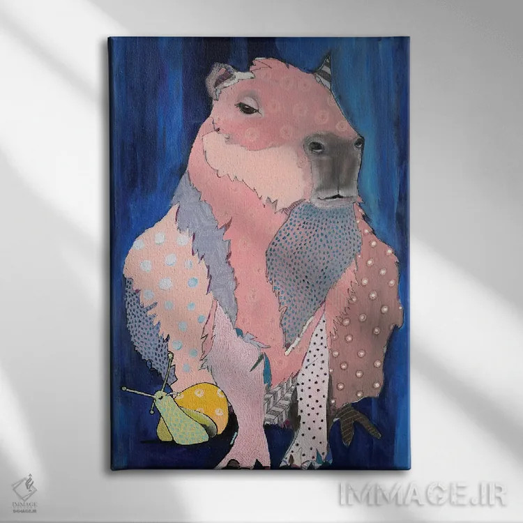 تابلو دکوراتیو کاپیبارا و حلزون اثر امیلی رید - نمای روبهرو روی دیوار