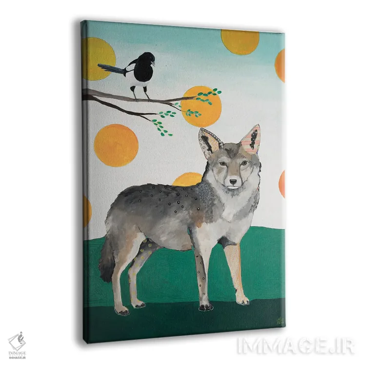 تابلو دکوراتیو کایوت و زاغی اثر امیلی رید - نمای پرسپکتیو محصول