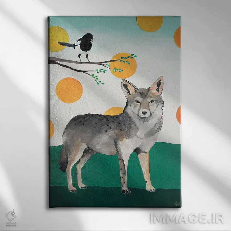 تابلو دکوراتیو کایوت و زاغی اثر امیلی رید - نمای روبهرو روی دیوار