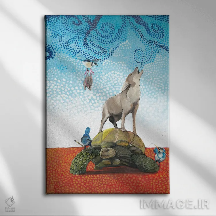 تابلو دکوراتیو کایوت و لاک پشت اثر امیلی رید - نمای روبهرو روی دیوار