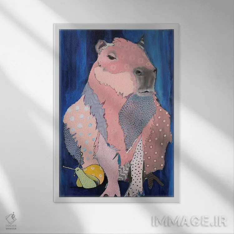 تابلو دکوراتیو کاپیبارا و حلزون اثر امیلی رید - نمای قابدار سفید