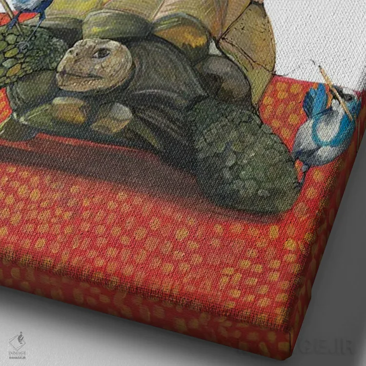 تابلو دکوراتیو کایوت و لاک پشت اثر امیلی رید - نمای نزدیک بافت بوم