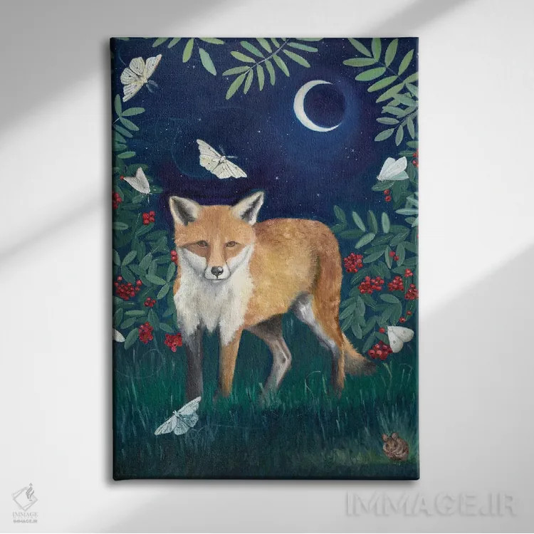 تابلو دکوراتیو روباه در شب اثر امیلی رید - نمای روبهرو روی دیوار