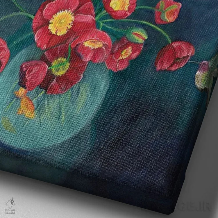 تابلو دکوراتیو مرغ های مگس خوار و شقایق ها اثر امیلی رید - نمای نزدیک بافت بوم