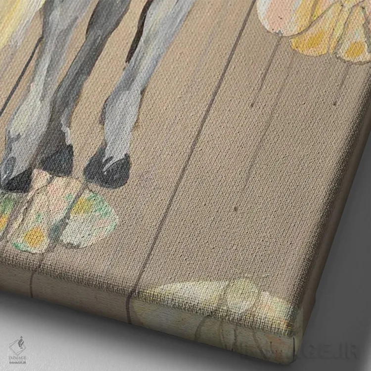 تابلو مدرن اسب با شاپرک ها اثر امیلی رید - نمای نزدیک بافت بوم