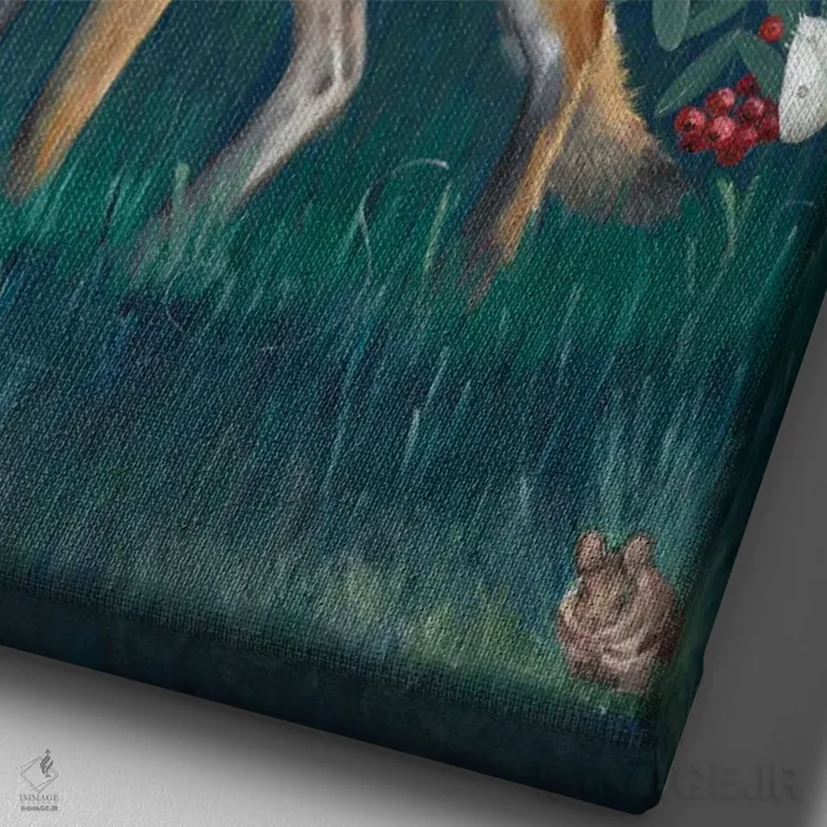 تابلو دکوراتیو روباه در شب اثر امیلی رید - نمای نزدیک بافت بوم