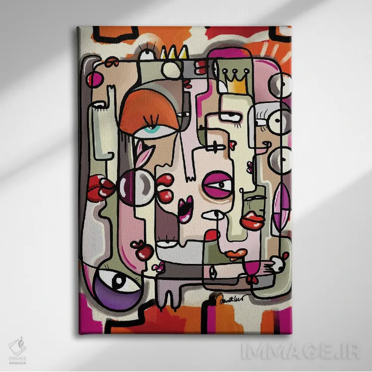 تابلو انتزاعی با هم ادامه بده اثر الیزابت ساندیکجی - نمای روبهرو روی دیوار