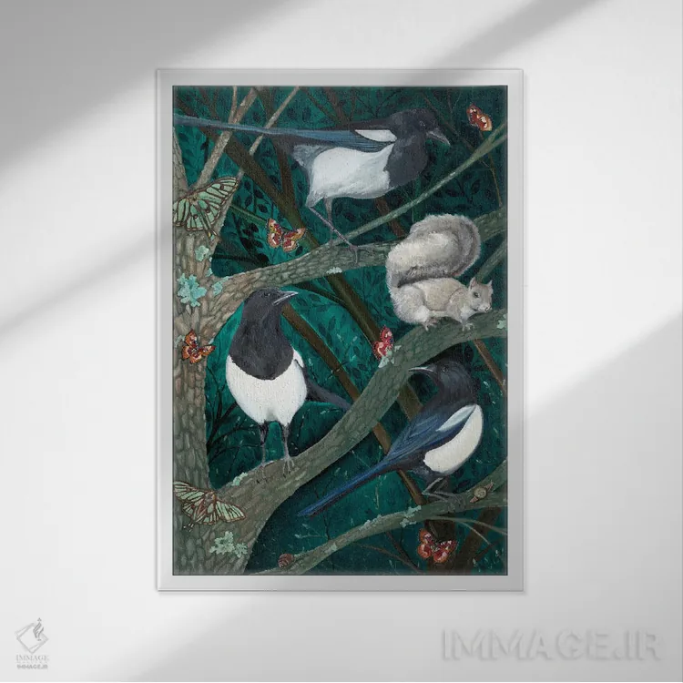 تابلو دکوراتیو زاغی ها در شب اثر امیلی رید - نمای قابدار سفید