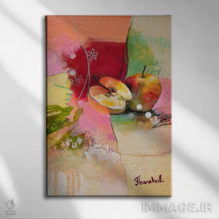 تابلو انتزاعی شکوفه های سیب ۱ اثر استر فرانچوک - نمای روبهرو روی دیوار
