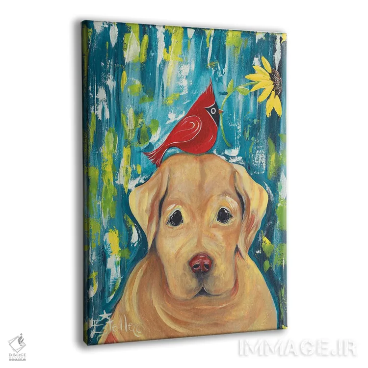 تابلو دکوراتیو کارباورال و سگ گلدن لابرادور اثر استل گرنگس - نمای پرسپکتیو محصول