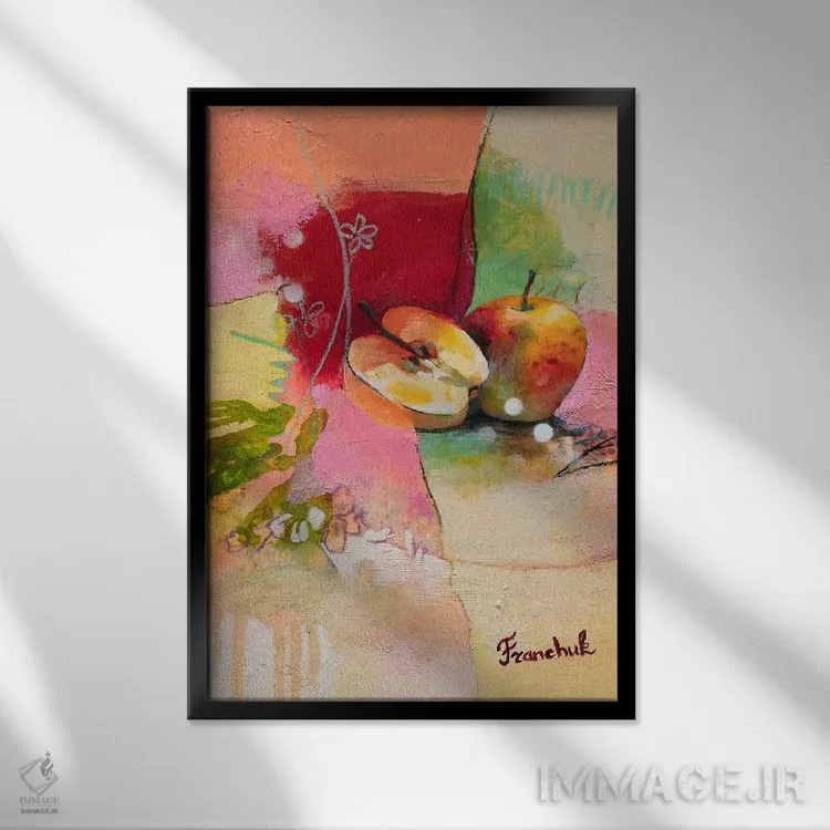 تابلو انتزاعی شکوفه های سیب ۱ اثر استر فرانچوک - نمای قابدار مشکی