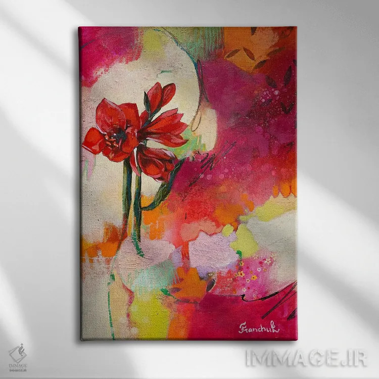 تابلو انتزاعی لالایی گل ها اثر استر فرانچوک - نمای روبهرو روی دیوار