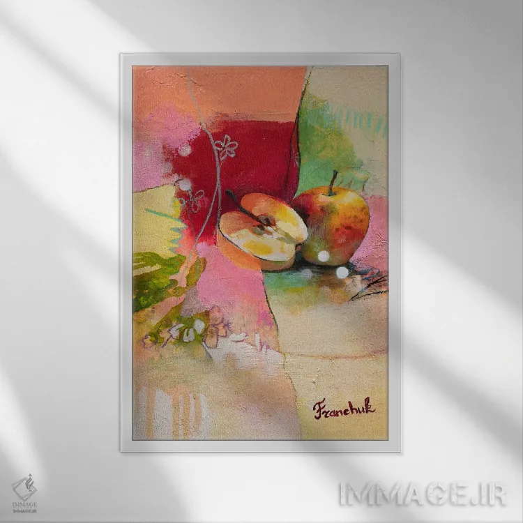 تابلو انتزاعی شکوفه های سیب ۱ اثر استر فرانچوک - نمای قابدار سفید