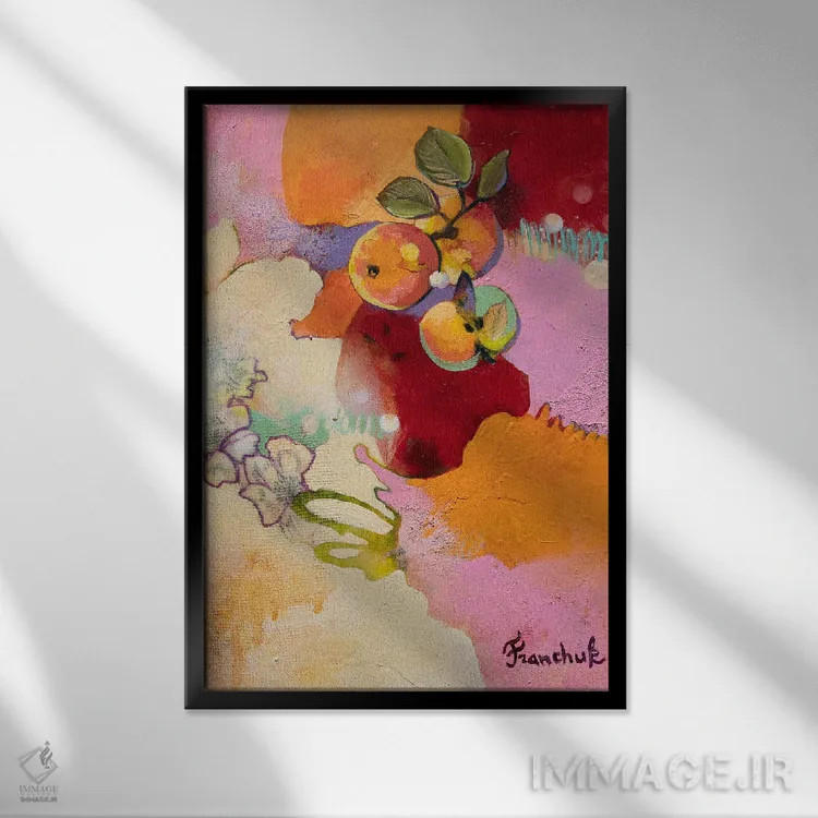 تابلو انتزاعی شکوفه های سیب ۲ اثر استر فرانچوک - نمای قابدار مشکی