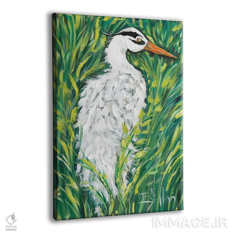 تابلو دکوراتیو حواصیل سفید پشمالو اثر استل گرنگس - نمای پرسپکتیو محصول