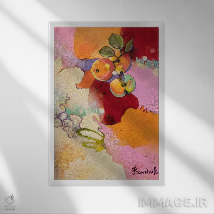 تابلو انتزاعی شکوفه های سیب ۲ اثر استر فرانچوک - نمای قابدار سفید