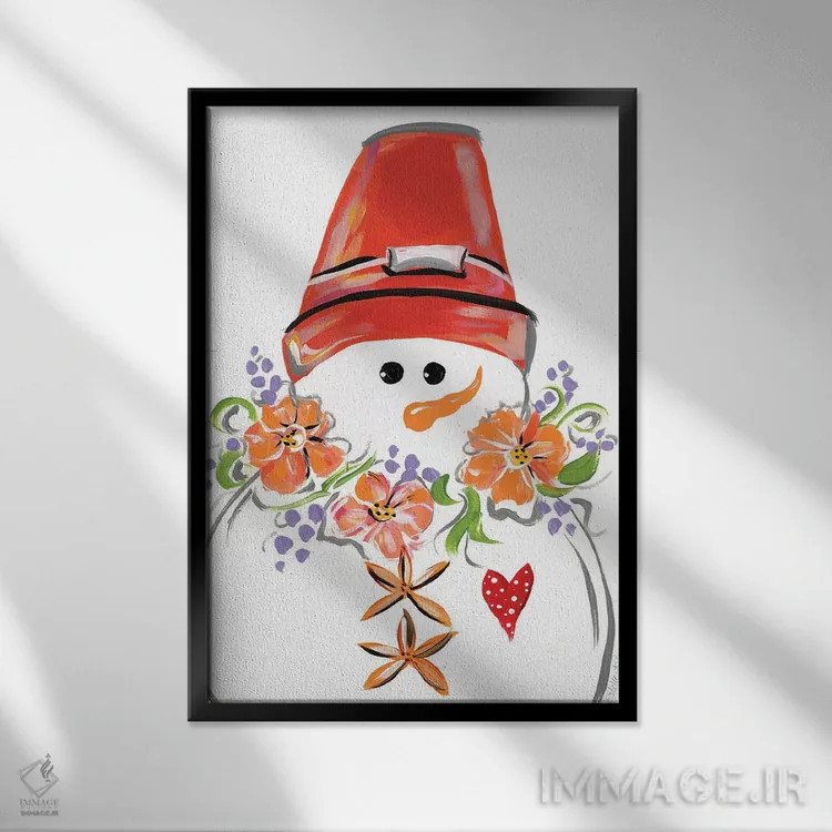 تابلو دکوراتیو آدم برفی گرمسیری اثر استل گرنگس - نمای قابدار مشکی