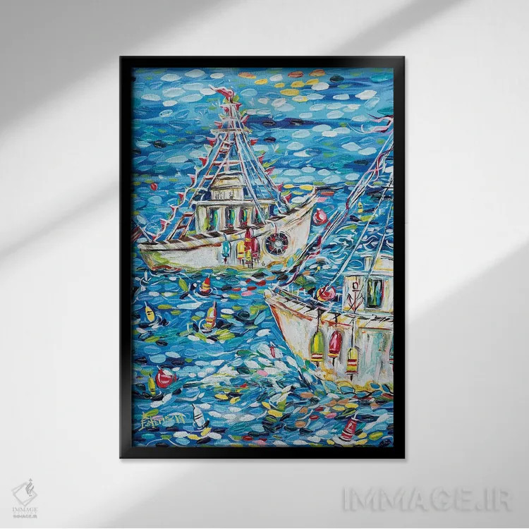 تابلو دکوراتیو زندگی ماهیگیر اثر استل گرنگس - نمای قابدار مشکی