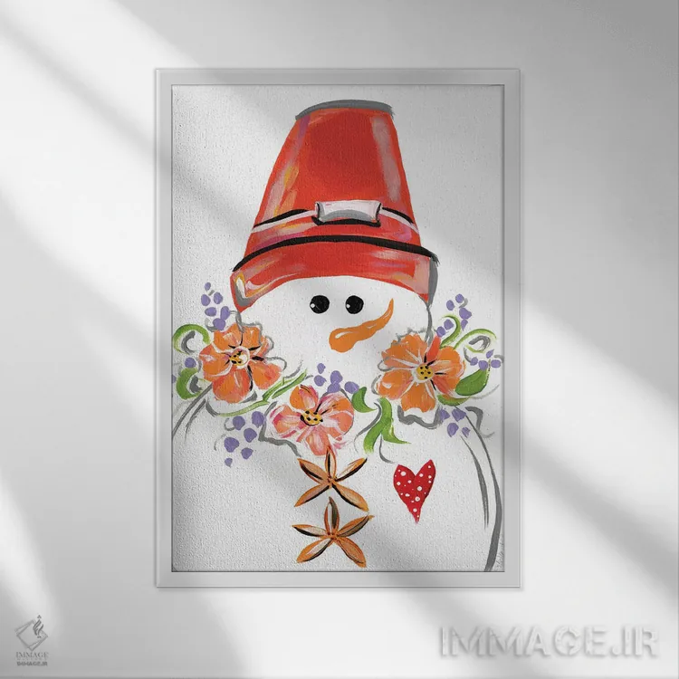 تابلو دکوراتیو آدم برفی گرمسیری اثر استل گرنگس - نمای قابدار سفید