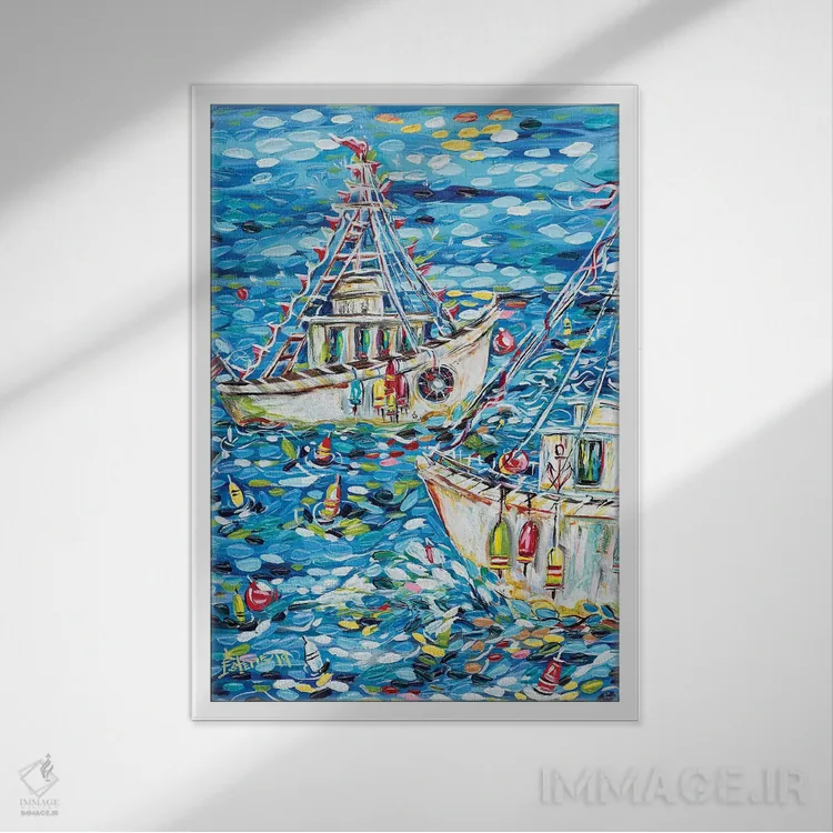 تابلو دکوراتیو زندگی ماهیگیر اثر استل گرنگس - نمای قابدار سفید