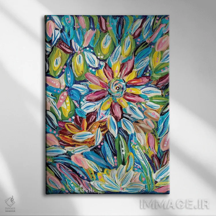 تابلو دکوراتیو انفجار گل ها اثر استل گرنگس - نمای روبهرو روی دیوار