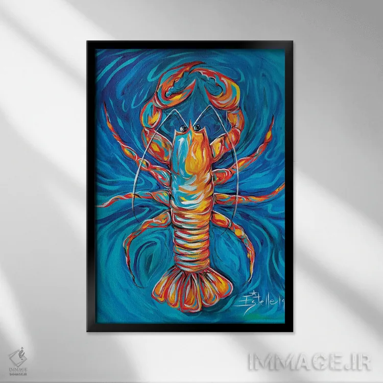 تابلو دکوراتیو خرچنگ پخته شده اثر استل گرنگس - نمای قابدار مشکی