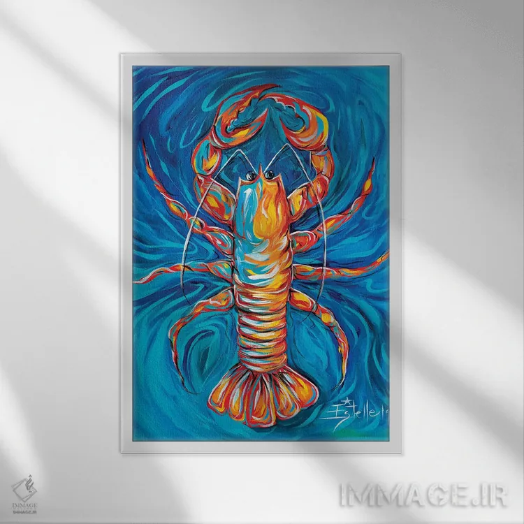 تابلو دکوراتیو خرچنگ پخته شده اثر استل گرنگس - نمای قابدار سفید