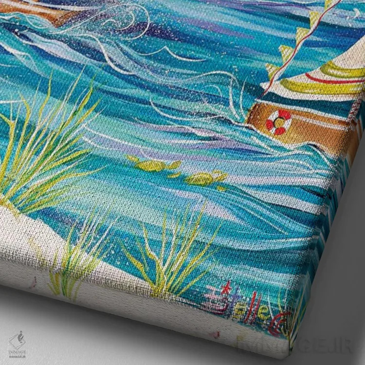 تابلو دکوراتیو زندگی ساحلی اثر استل گرنگس - نمای نزدیک بافت بوم