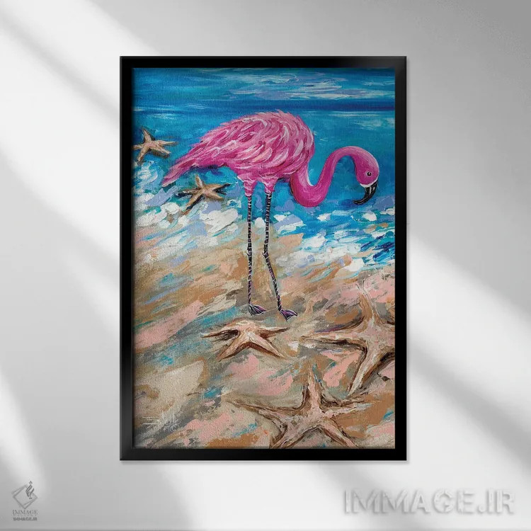 تابلو دکوراتیو فلامینگوی بونایر اثر استل گرنگس - نمای قابدار مشکی
