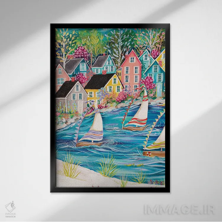 تابلو دکوراتیو زندگی ساحلی اثر استل گرنگس - نمای قابدار مشکی