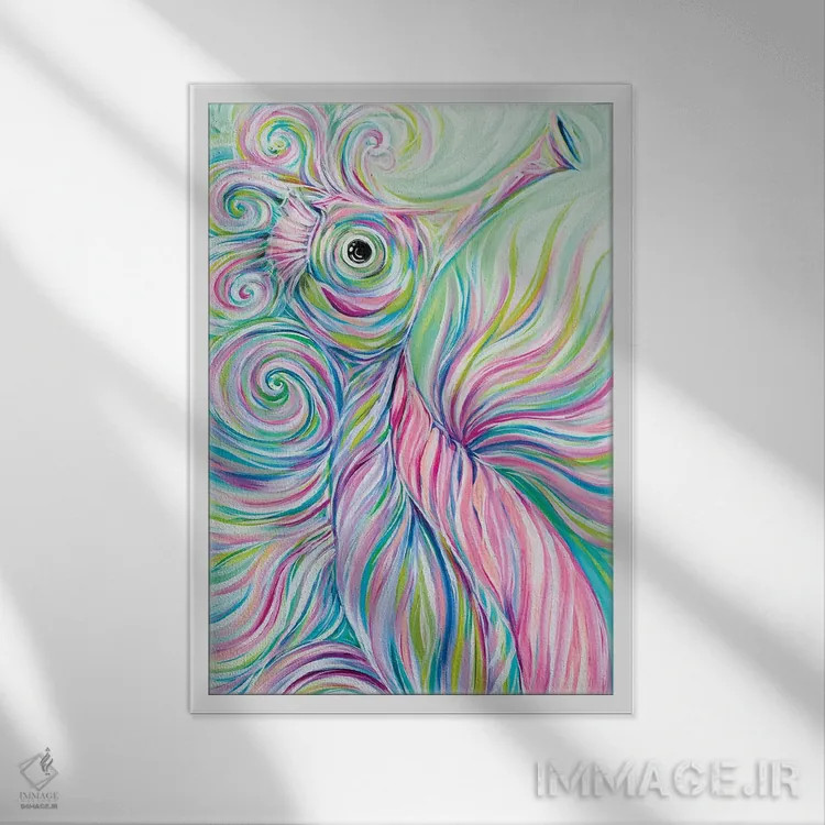 تابلو دکوراتیو اسب دریایی مارپیچ اثر استل گرنگس - نمای قابدار سفید