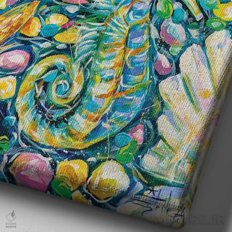 تابلو دکوراتیو جشن دریایی اثر استل گرنگس - نمای نزدیک بافت بوم