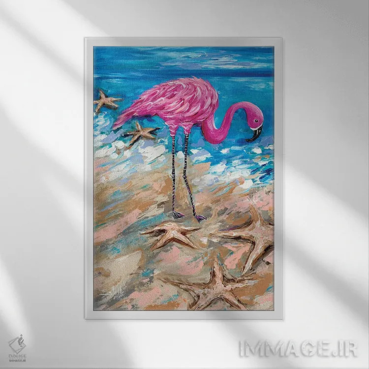 تابلو دکوراتیو فلامینگوی بونایر اثر استل گرنگس - نمای قابدار سفید