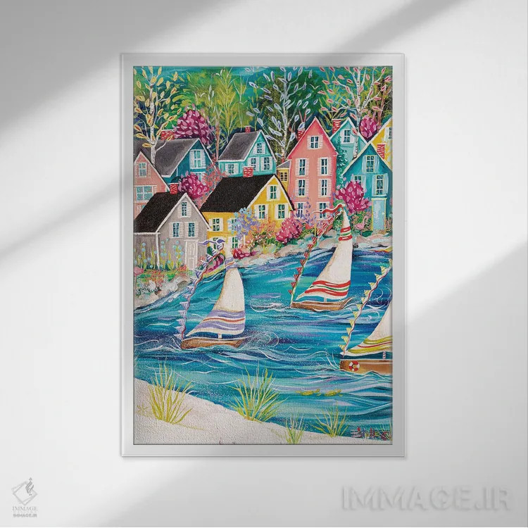 تابلو دکوراتیو زندگی ساحلی اثر استل گرنگس - نمای قابدار سفید