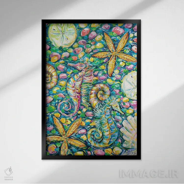 تابلو دکوراتیو جشن دریایی اثر استل گرنگس - نمای قابدار مشکی