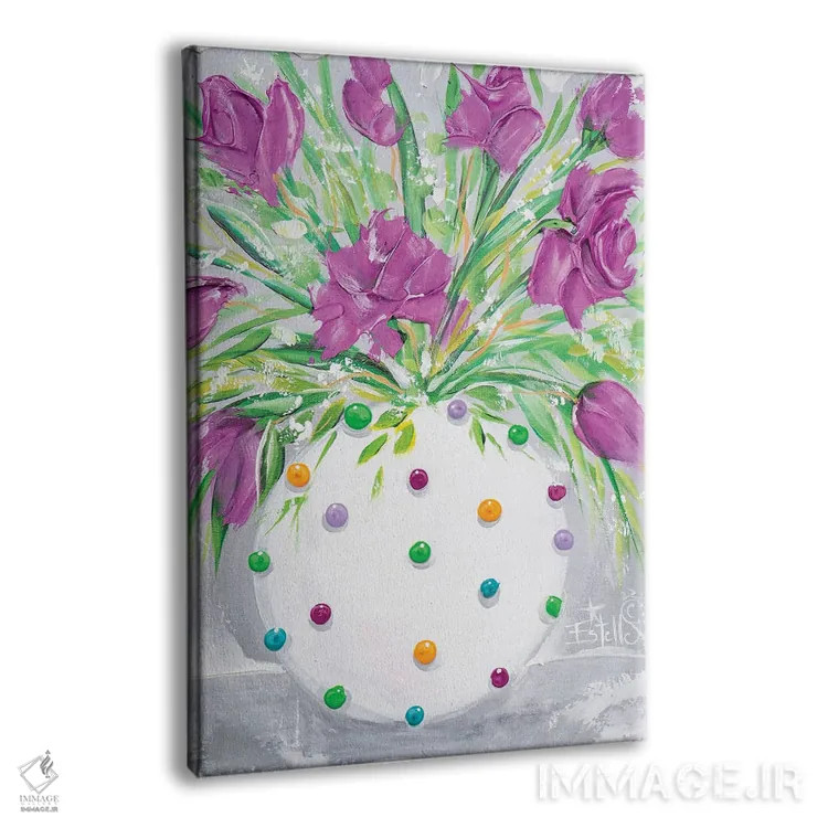 تابلو دکوراتیو گلدان بنفش خال خالی اثر استل گرنگس - نمای پرسپکتیو محصول