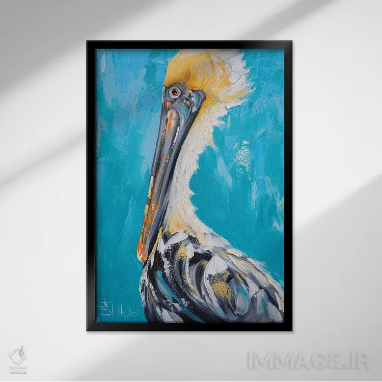 تابلو دکوراتیو پلیکان شیک پوش اثر استل گرنگس - نمای قابدار مشکی